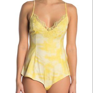 Free People Luella Lace Trim Bodysuit  Sunfade XS